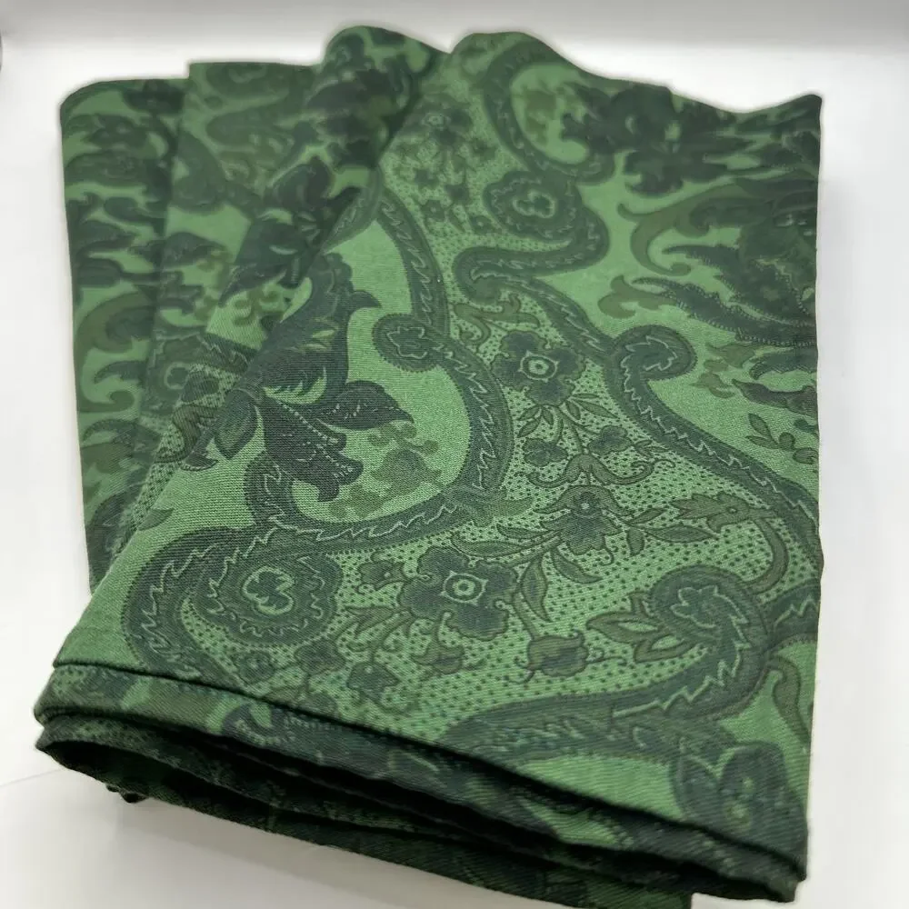 Emerald Green Zina Vasi 100% Cotton Regal Floral Linen Napkins Set of 4 NICE
